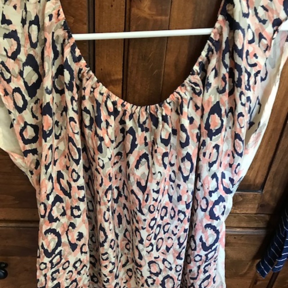 Akiko Cap Sleeved Blouse, coral, navy, cream